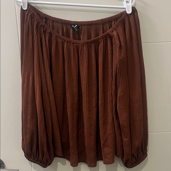 Express: Elegant Brown Pleated Off Shoulder Top - Picture 2 of 6